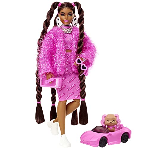 バービー バービー人形 Barbie Extra Doll & Accessories with Long Brunette Styled Hair  in Pink 2-Piece Outfit with Sparkly Jacket & Pet Puppyバービー バービー人形 |