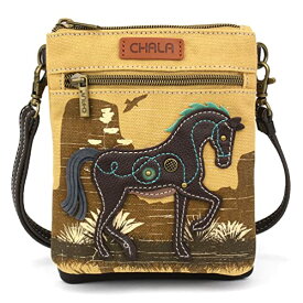 chala バッグ パッチ カバン かわいい CHALA Double Pocket Xbody Women RFID Protected Canvas Crossody Purse with Adjustable Strap - Horse -brownchala バッグ パッチ カバン かわいい
