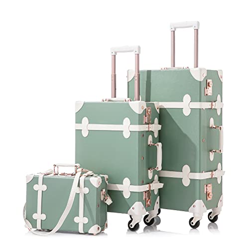 スーツケース キャリーバッグ ビジネスバッグ ビジネスリュック バッグ Unitravel Vintage Luggage Set Piece Trolley Suitcase with TSA Lock for Women (Matcha Green, 26in 20in 12in)スーツケース キャリーバッグ ビジネスバッグ ビジネスリュック バッグ