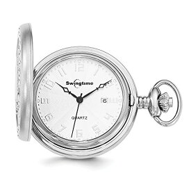 Sonia Jewels Swingtime Chrome-Finish Brass Dial Date 48mm Pocket Watch 14"
