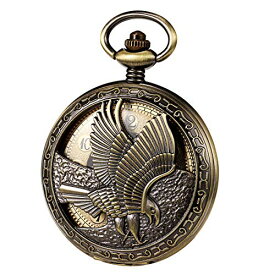 TREEWETO Mechanical Eagle Arabic Numerals Dial Skeleton Red Gold Pocket Watch Watches with Gift Box and Chains for Mens Women
