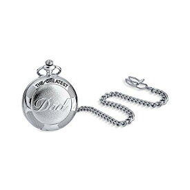 Bling Jewelry Retro Vintage Style Daddy Father Gift Word Best Greatest DAD Skeleton Pocket Watch for Men Numeral White Dial Silver Plated Finish with Long Pocket Chain