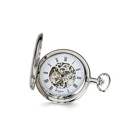 Sonia Jewels Charles Hubert Chrome-Finish White Skeleton Dial Pocket Watch 14.5"