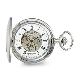 Sonia Jewels Charles Hubert Stainless Oval Engraving Area Skeleton Pocket Watch 14.5" (Width = 5mm)