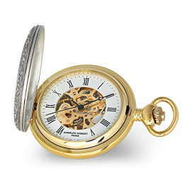 Sonia Jewels Charles Hubert 2-Tone Crown Emperor Royal King Queen, Ribbon and Shield Skeleton Pocket Watch 14.5" (Width = 5mm)