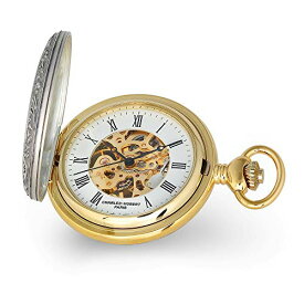 Sonia Jewels Charles Hubert 2-Tone Crown Emperor Royal King Queen and Shield Skeleton Dial Pocket Watch 14.5" (Width = 5mm)