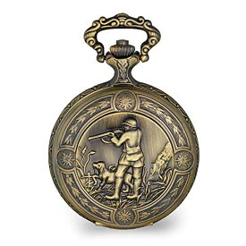 Sonia Jewels Charles Hubert Antique Gold Finish Hunter and Dog Pocket Watch 14.5" (Width = 5mm)