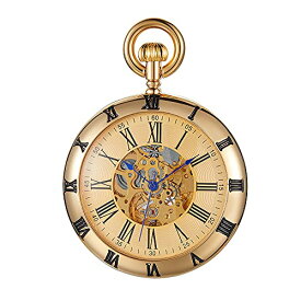 Luxury Gold Automatic Mechanical Pocket Watch Roman Numerals Fob Chain Pendants Men Women