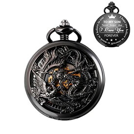 SIBOSUN Pocket Watch Mechanica Personalized Engraved Back Case with Chain Dragon Pocket Watch to My Son Birthday Graduation