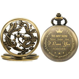 SIBOSUN Pocket Watch Personalized Engraved Mechanical MOM to Son Birthday Graduation Dragon Phoenix Bronze