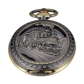 Whodoit Retro Train Pattern Mechanical Pocket Watch, Bronze Pendant Antique Men's Roman Numeral Dial Mechanical Pocket Watch