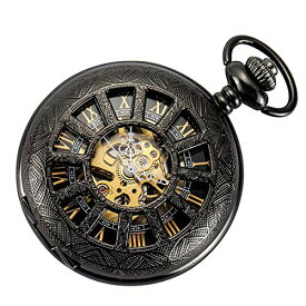 SIBOSUN Pocket Watch for Men Mechanical Skeleton Black Men's Pocket Watch Gifts for Men and Women Pocket Watches with Chain and Box Special 12-Little-Window Case Design