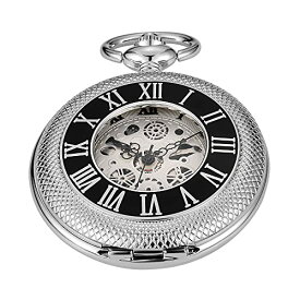 Whodoit Silver Black Single Open Mechanical Pocket Watch Roman Numeral Dial Mechanical Pocket Watches for Men