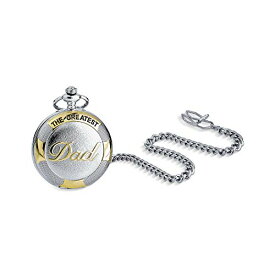 Bling Jewelry Retro Vintage Style Two Tone Daddy Father Gift Word Best Greatest DAD Skeleton Pocket Watch for Men Numeral White Dial Gold Plated Finish with Long Pocket Chain