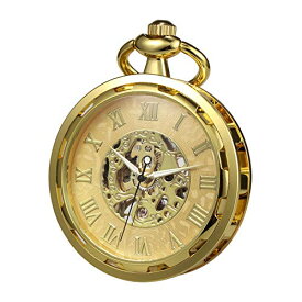 TREEWETO Steampunk Transparent Open Face Pocket Watch for Men Women Skeleton Dial Antique with Chain + Box