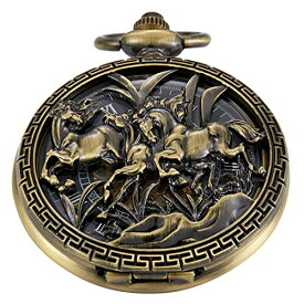 Whodoit Bronze Hollow Horse Design Mechanical Pocket Watch Men's Unique FOB Chain Roman Dial Steam Punk Skeleton Pocket Watch for Men