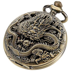 Alwesam 3D Bronze Dragon Display Half Hunter Mechanical Pocket Watch Cool Antique Pendant Manual Mechanism Pocket Clock Gift