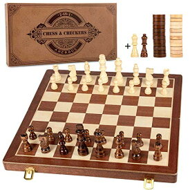 ボードゲーム 英語 アメリカ 海外ゲーム AMEROUS 15 Inches Magnetic Wooden Chess & Checkers Set (2 in 1) - Folding Board -Gift Box Packed -24 Cherkers Pieces -2 Extra Queens, Beginner Chess Set for Kids and Adultsボードゲーム 英語 アメリカ 海外ゲーム