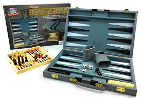 ボードゲーム 英語 アメリカ 海外ゲーム Matty's Toy Stop Deluxe 15" Backgammon Briefcase (Vinyl Gray Attache) with 3-in-1 Chess, Checkers & Backgammon Wooden Travel Games Set (8")ボードゲーム 英語 アメリカ 海外ゲーム