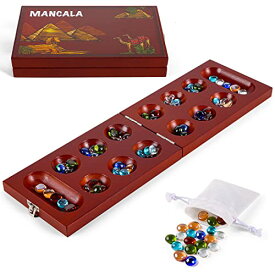 ボードゲーム 英語 アメリカ 海外ゲーム Ceebyfa Mancala Board Game for Kids, Adults & Family. Includes Folding Rubber Wood Board, 48+10 Colorful Mancala Stones & Instruction. Classic & Portable Marble Game for Travボードゲーム 英語 アメリカ 海外ゲーム