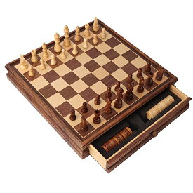 ボードゲーム 英語 アメリカ 海外ゲーム GSE 15" Large Wooden 2-in-1 Chess and Checkers Board Game Combo Set with Drawer, Board Games Chess Checker Setボードゲーム 英語 アメリカ 海外ゲーム