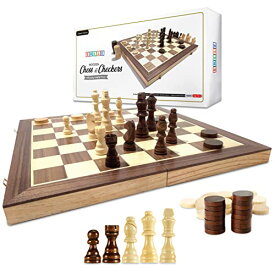 ボードゲーム 英語 アメリカ 海外ゲーム Wooden Chess & Checkers Game Board Set. Large 15x15 Wood Classic Unique Portable Travel Sets. Ajedrezボードゲーム 英語 アメリカ 海外ゲーム