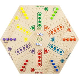 ボードゲーム 英語 アメリカ 海外ゲーム Kathfly Marble Board Game Wooden Wahoo Board Game Double Side Painted Board Game with 6 Colors 36 Marbles 6 Dice for Adults Family Night Game, 6 and 4 Player (Hexagonal)ボードゲーム 英語 アメリカ 海外ゲーム