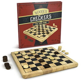 ボードゲーム 英語 アメリカ 海外ゲーム Brybelly Wooden Checkers & Tic-Tac-Toe 2-in-1 Game Set - Reversible Classic Board Game for Family Game Night with Traditional Wood Finish - All Agesボードゲーム 英語 アメリカ 海外ゲーム