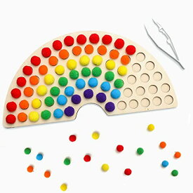 ボードゲーム 英語 アメリカ 海外ゲーム bopoobo Wooden Peg Board Toddler Toys Children's Math Learning Color Row Sorting Montessori Game Rainbow Color Bead Puzzle Stacking Board Toy with Plastic Clip…ボードゲーム 英語 アメリカ 海外ゲーム