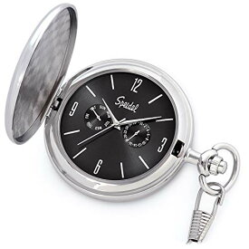 腕時計 シュパイデル アメリカ ドイツ メンズ Speidel Classic Brushed Satin Silver-Tone Pocket Watch with 14" Chain, Black Dial, Seconds Hand, Day and Date Sub-Dials腕時計 シュパイデル アメリカ ドイツ メンズ
