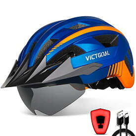 ヘルメット 自転車 サイクリング 輸入 クロスバイク VICTGOAL Bike Helmet with USB Rechargeable Rear Light Detachable Magnetic Goggles Removable Sun Visor Mountain & Road Bicycle Helmets for Men Women Adulヘルメット 自転車 サイクリング 輸入 クロスバイク