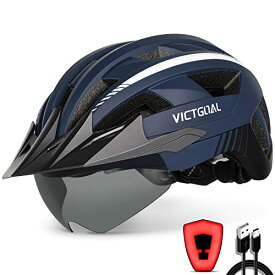 ヘルメット 自転車 サイクリング 輸入 クロスバイク VICTGOAL Bike Helmet with USB Rechargeable Rear Light Detachable Magnetic Goggles Removable Sun Visor Mountain & Road Bicycle Helmets for Men Women Adulヘルメット 自転車 サイクリング 輸入 クロスバイク