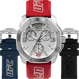 腕時計 タイメックス メンズ Timex UFC Men's Icon Chronograph 45mm Watch - Red Strap White Dial Silver-Tone Case Giftset腕時計 タイメックス メンズ