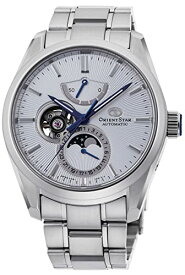 腕時計 オリエント メンズ Orient Star Moon Phase Men Contemporary Automatic White Dial Sapphire Glass Watch RE-AY0002S, Silver腕時計 オリエント メンズ