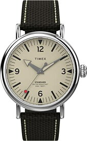 腕時計 タイメックス メンズ Timex Men's Standard 40mm Watch ? Silver-Tone Case Cream Dial with Brown Leather & Fabric Strap腕時計 タイメックス メンズ