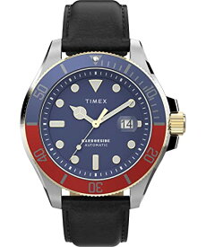 腕時計 タイメックス メンズ Timex Men's Harborside Coast Automatic 44mm Watch - Brown Strap Blue Dial Two-Tone Case腕時計 タイメックス メンズ