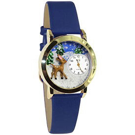 腕時計 気まぐれなかわいい プレゼント クリスマス ユニセックス Whimsical Gifts Christmas Reindeer 3D Watch | Gold Finish Small | Unique Fun Novelty | Handmade in USA | Blue Leather Watch Band腕時計 気まぐれなかわいい プレゼント クリスマス ユニセックス