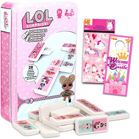 エルオーエルサプライズ 人形 ドール L O L LOL Dominoes Tin Game Set for Kids, Toddlers ~ 3 Pc Bundle with LOL Dolls Dominos Board Game, 300 Stickers, and Hanger LOL Dolls Birthday Party Games and Supplies, LOL dominoエルオーエルサプライズ 人形 ドール