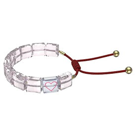 スワロフスキー アメリカ アクセサリー ブランド かわいい SWAROVSKI Letra Soft Bracelet with Pink Square-Cut Crystals and Printed Loveheart Motif, on Adjustable Waxed Cotton Cord, Part of the Letra スワロフスキー アメリカ アクセサリー ブランド かわいい