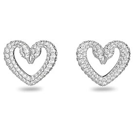 スワロフスキー アメリカ アクセサリー ブランド かわいい Swarovski Una Stud Pierced Earrings, with White Crystal Pav?, Rhodium-Plated Setting and Swan Heart Design, Part of the Swarovski Una Colleスワロフスキー アメリカ アクセサリー ブランド かわいい