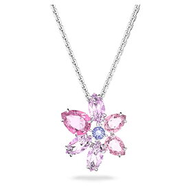 スワロフスキー アメリカ アクセサリー ブランド かわいい SWAROVSKI Gema Pendant Necklace, Flower Motif, Purple and Pink Crystals in Mixed Cuts, Rhodium Finished Chain, Part of the Gema Collectionスワロフスキー アメリカ アクセサリー ブランド かわいい