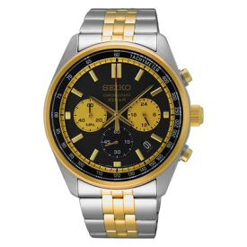 腕時計 セイコー メンズ SEIKO Men's Black Dial Two-Tone Stainless Steel Band Chronograph GMT Analog Quartz Watch腕時計 セイコー メンズ