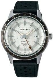 腕時計 セイコー メンズ SEIKO Men's Grey Dial Black Leather Band Presage Automatic GMT Analog Watch腕時計 セイコー メンズ