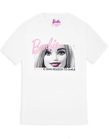 バービー バービー人形 Barbie Womens Short Sleeve T-Shirt | Ladies Be Your Own Reason to Smile White Graphic Tee | Oversized Doll Apparel Topバービー バービー人形