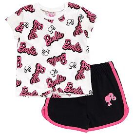 バービー バービー人形 Barbie Toddler Girls T-Shirt and Dolphin Active Shorts Outfit Set Pink/Black 5Tバービー バービー人形