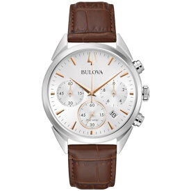 腕時計 ブローバ メンズ Bulova Men's Classic Sutton 6-Hand Chronograph High Performance Quartz Stainless Steel Case Watch with Brown Leather Strap, Silver-White Dial, 41.5mm Style:96B370腕時計 ブローバ メンズ