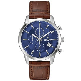 腕時計 ブローバ メンズ Bulova Sutton Chronograph Blue Dial Brown Leather Strap Watch 41mm - 96B402腕時計 ブローバ メンズ