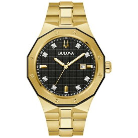 腕時計 ブローバ メンズ Bulova Men's Classic Gold Stainless Steel 3-Hand Date Quartz Watch with Diamonds and Black Dial, 44mm Style:98D182腕時計 ブローバ メンズ