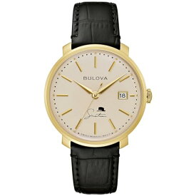 腕時計 ブローバ メンズ Bulova Men's Frank Sinatra The Best is Yet to Come Mechanical Self-Wind Gold Dial with Black Textured Leather Strap, Exhibition Caseback, White Textured Dial Model: 97B195腕時計 ブローバ メンズ