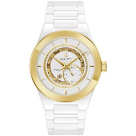 腕時計 ブローバ メンズ Bulova Men's Modern Millenia Star Automatic White Ceramic Watch Strap, Open Aperture, White and Gold Dial, Model: 98A290腕時計 ブローバ メンズ